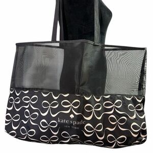 Kate Spade New York Black & White Bow Print Mesh Tote Bag